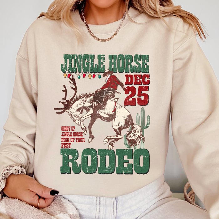 Jingle Horse Rodeo Christmas Cowboy Santa Xmas Western Country Holiday Sweatshirt