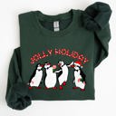 XL Forest Green Jolly Holiday Penguins Christmas Winter Santa Cozy Scene With Snowy Parade Sweatshirt
