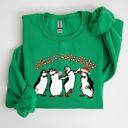 Small Irish Bright Green Jolly Holiday Penguins Christmas Winter Santa Cozy Scene With Snowy Parade Sweatshirt
