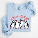 Small Light Blue Jolly Holiday Penguins Christmas Winter Santa Cozy Scene With Snowy Parade Sweatshirt