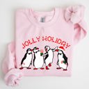 XL Light Pink Jolly Holiday Penguins Christmas Winter Santa Cozy Scene With Snowy Parade Sweatshirt