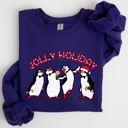 XL Purple Jolly Holiday Penguins Christmas Winter Santa Cozy Scene With Snowy Parade Sweatshirt