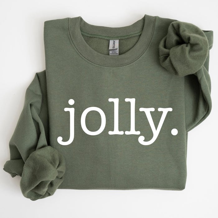 Jolly Classic Minimalist Christmas Winter Snow Santa Festive Cozy Fleece Lined Sweatshirt