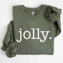 Medium Military Green Jolly Classic Minimalist Christmas Winter Snow Santa Festive Cozy Fleece Lined Sweatshirt