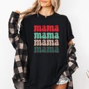 XL Black Mama Mama Mama Mama Christmas Retro Leopard Print Santa Xmas Holiday Edition Comfort Colors Tee