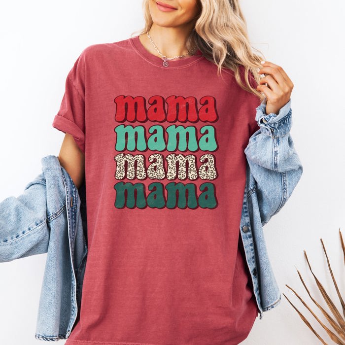 Mama Mama Mama Mama Christmas Retro Leopard Print Santa Xmas Holiday Edition Comfort Colors Tee