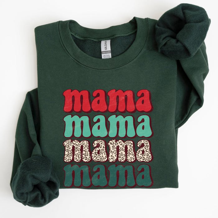 Mama Mama Mama Mama Christmas Xmas Leopard Print Santa Retro Winter Graphic Sweatshirt
