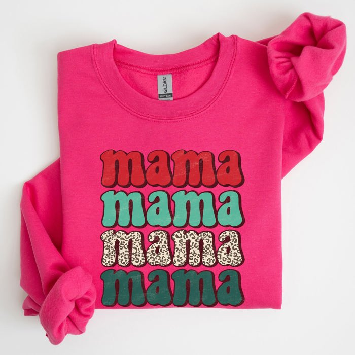 Mama Mama Mama Mama Christmas Xmas Leopard Print Santa Retro Winter Graphic Sweatshirt