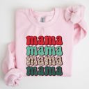 Large Light Pink Mama Mama Mama Mama Christmas Xmas Leopard Print Santa Retro Winter Graphic Sweatshirt
