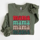XL Military Green Mama Mama Mama Mama Christmas Xmas Leopard Print Santa Retro Winter Graphic Sweatshirt