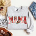 Medium Ash Light Gray Mama Red Checkered Christmas Plaid Holly Winter Santa Xmas Festive Cozy Sweatshirt