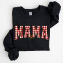XL Black Mama Red Checkered Christmas Plaid Holly Winter Santa Xmas Festive Cozy Sweatshirt