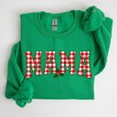 Small Irish Bright Green Mama Red Checkered Christmas Plaid Holly Winter Santa Xmas Festive Cozy Sweatshirt
