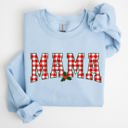 Medium Light Blue Mama Red Checkered Christmas Plaid Holly Winter Santa Xmas Festive Cozy Sweatshirt