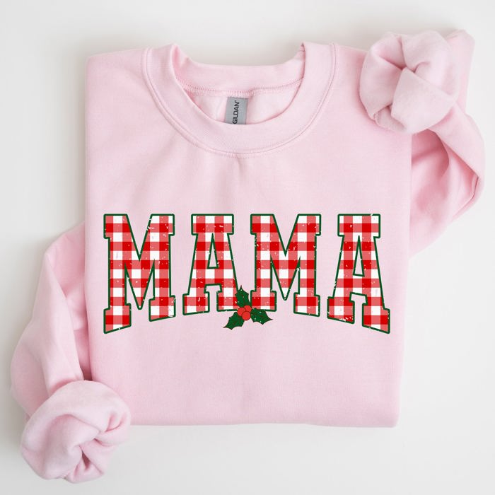 Mama Red Checkered Christmas Plaid Holly Winter Santa Xmas Festive Cozy Sweatshirt
