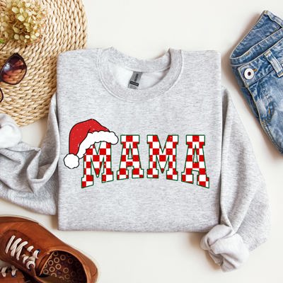 Mama Red Checkered Christmas Plaid Santa Winter Xmas Cozy Holiday Spirit Sweatshirt