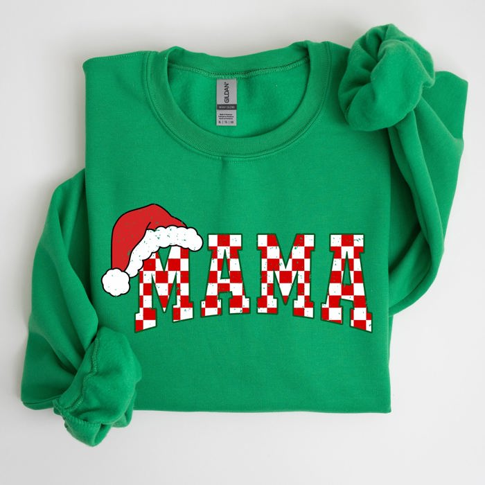 Mama Red Checkered Christmas Plaid Santa Winter Xmas Cozy Holiday Spirit Sweatshirt