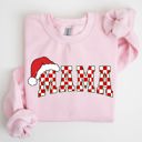 Medium Light Pink Mama Red Checkered Christmas Plaid Santa Winter Xmas Cozy Holiday Spirit Sweatshirt