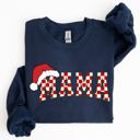 Small Navy Mama Red Checkered Christmas Plaid Santa Winter Xmas Cozy Holiday Spirit Sweatshirt