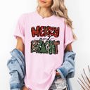 Small Blossom Light Pink Merry and Bright Christmas Tree Colorful Winter Xmas Santa Holiday Comfort Colors Tee