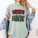 XXXL Bay Light Sage Merry and Bright Christmas Tree Colorful Winter Xmas Santa Holiday Comfort Colors Tee