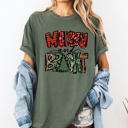 XL Moss Dark Green Merry and Bright Christmas Tree Colorful Winter Xmas Santa Holiday Comfort Colors Tee