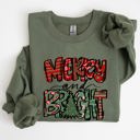 XXL Military Green Merry And Bright Christmas Tree Santa Colorful Winter Xmas Noel Jolly Holiday Scene Sweatshirt