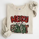Small Sand Merry And Bright Christmas Tree Santa Colorful Winter Xmas Noel Jolly Holiday Scene Sweatshirt