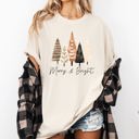 Medium Ivory Cream Merry and Bright Christmas Trees Hygge Winter Santa Snow Xmas Comfort Colors Tee