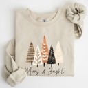 Medium Sand Merry and Bright Christmas Trees Hygge Winter Santa Snow Xmas Festive Holiday Cheer Sweatshirt