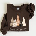 Small Dark Chocolate Brown Merry and Bright Christmas Trees Hygge Winter Santa Snow Xmas Festive Holiday Cheer Sweatshirt