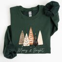 Small Forest Green Merry and Bright Christmas Trees Hygge Winter Santa Snow Xmas Festive Holiday Cheer Sweatshirt