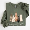 XXXL Military Green Merry and Bright Christmas Trees Hygge Winter Santa Snow Xmas Festive Holiday Cheer Sweatshirt