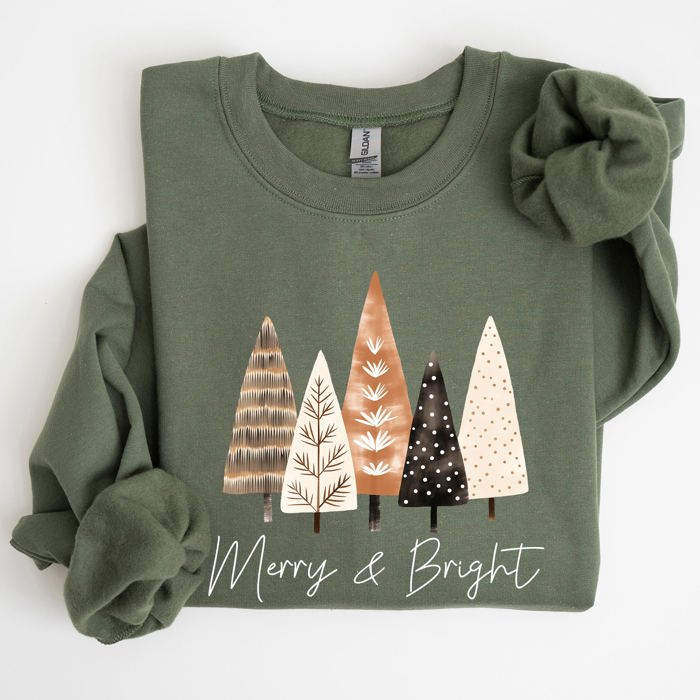 Merry and Bright Christmas Trees Hygge Winter Santa Snow Xmas Festive Holiday Cheer Sweatshirt