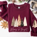 Small Maroon Merry and Bright Christmas Trees Hygge Winter Santa Snow Xmas Festive Holiday Cheer Sweatshirt