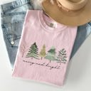 Medium Blossom Light Pink Merry And Bright Christmas Trees Minimalist Winter Snow Xmas Edition Comfort Colors Tee