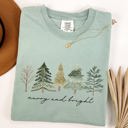 Medium Bay Light Sage Merry And Bright Christmas Trees Minimalist Winter Snow Xmas Edition Comfort Colors Tee