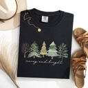 Medium Black Merry And Bright Christmas Trees Minimalist Winter Snow Xmas Edition Comfort Colors Tee
