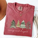Large Crimson Red Merry And Bright Christmas Trees Minimalist Winter Snow Xmas Edition Comfort Colors Tee