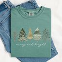 XXXL Light Green Merry And Bright Christmas Trees Minimalist Winter Snow Xmas Edition Comfort Colors Tee