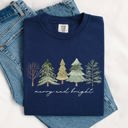 XXL Navy Merry And Bright Christmas Trees Minimalist Winter Snow Xmas Edition Comfort Colors Tee