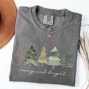Small Pepper Dark Gray Merry And Bright Christmas Trees Minimalist Winter Snow Xmas Edition Comfort Colors Tee
