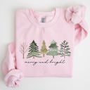 XL Light Pink Merry and Bright Christmas Trees Minimalist Winter Snow Xmas Cozy Holiday Sweatshirt