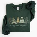 XXL Forest Green Merry and Bright Christmas Trees Minimalist Winter Snow Xmas Cozy Holiday Sweatshirt