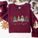 Small Maroon Merry and Bright Christmas Trees Minimalist Winter Snow Xmas Cozy Holiday Sweatshirt