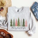  Merry And Bright Christmas Trees Winter Snow Xmas Holiday Lights Festive Scene Sweatshirt