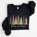 Large Black Merry And Bright Christmas Trees Winter Snow Xmas Holiday Lights Festive Scene Sweatshirt