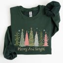 XXL Forest Green Merry And Bright Christmas Trees Winter Snow Xmas Holiday Lights Festive Scene Sweatshirt