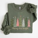 XXL Military Green Merry And Bright Christmas Trees Winter Snow Xmas Holiday Lights Festive Scene Sweatshirt