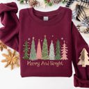 Small Maroon Merry And Bright Christmas Trees Winter Snow Xmas Holiday Lights Festive Scene Sweatshirt